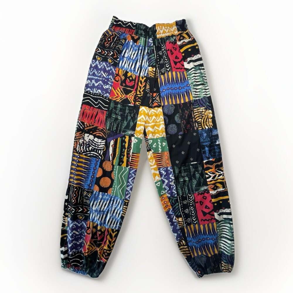 Patchwork Womens XS Boho Festival Hippie Gypsy High Rise Barrel Leg Cotton Pants
